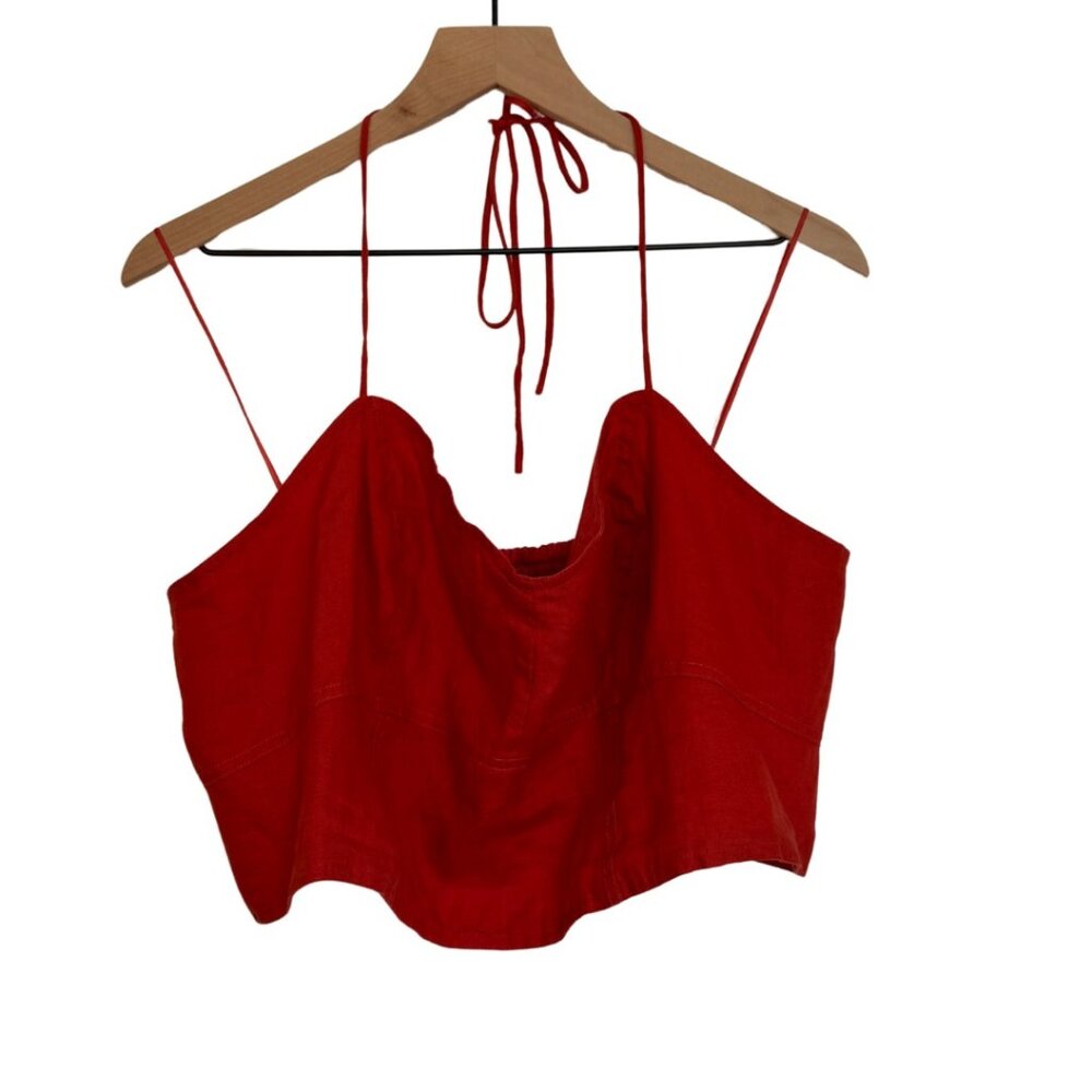 Banana Republic Red Linen Blend Smocked-Back Halter Crop Top – XL